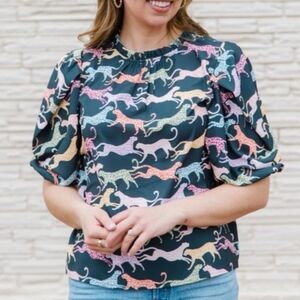 MICHELLE MCDOWELL libby top In Wild Hearts Ash Leopard Animal Print